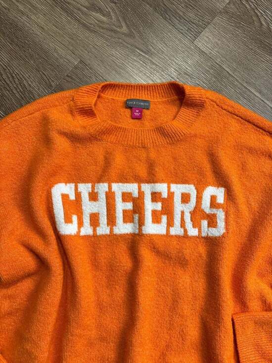 Vince Camuto Orange Cheers Graphic Crewneck Sweater - Picture 3 of 6